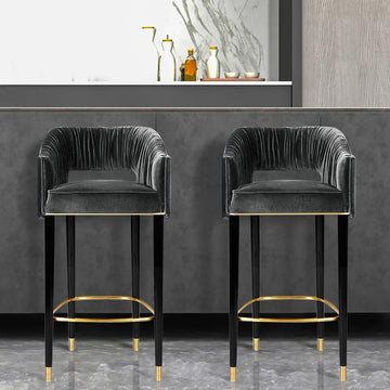 Modern Gray Velvet Counter Height Bar Stool with Footrest